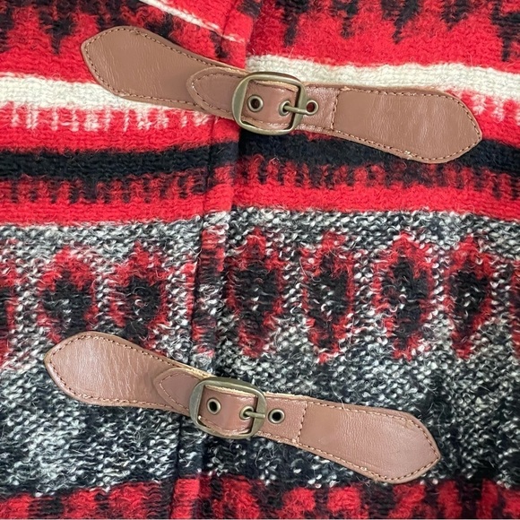 Sandro Wool Blend Patterned Coat Red Black Ivory Small - Picture 12 of 16